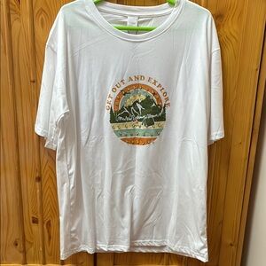 White Graphic Tee with Mountain Design